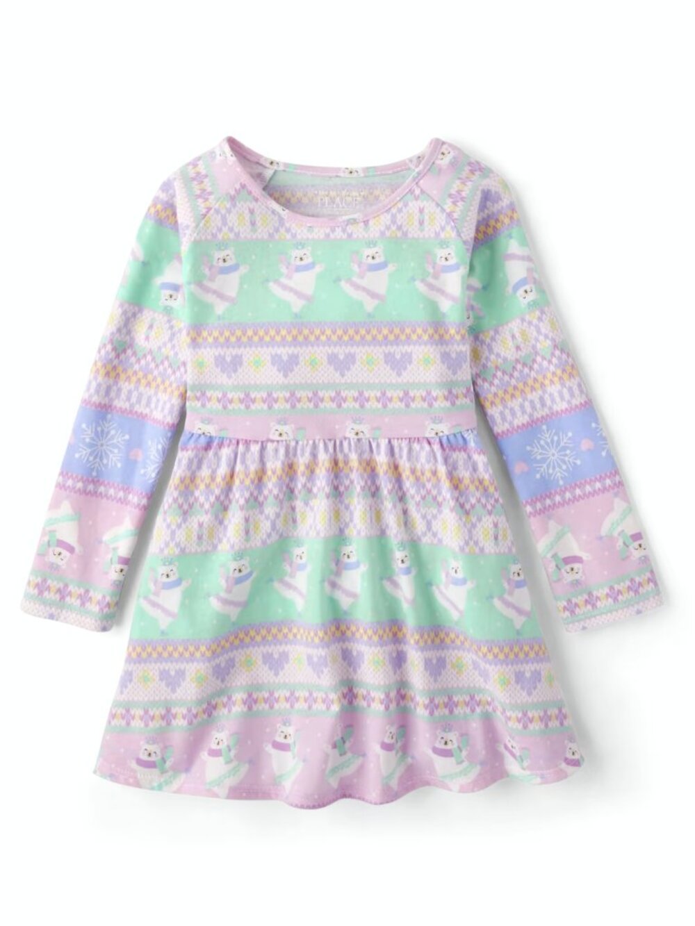 The Childrens Place Girls Polar Bear Fairisle Winter Holiday Everyday Dress 5T